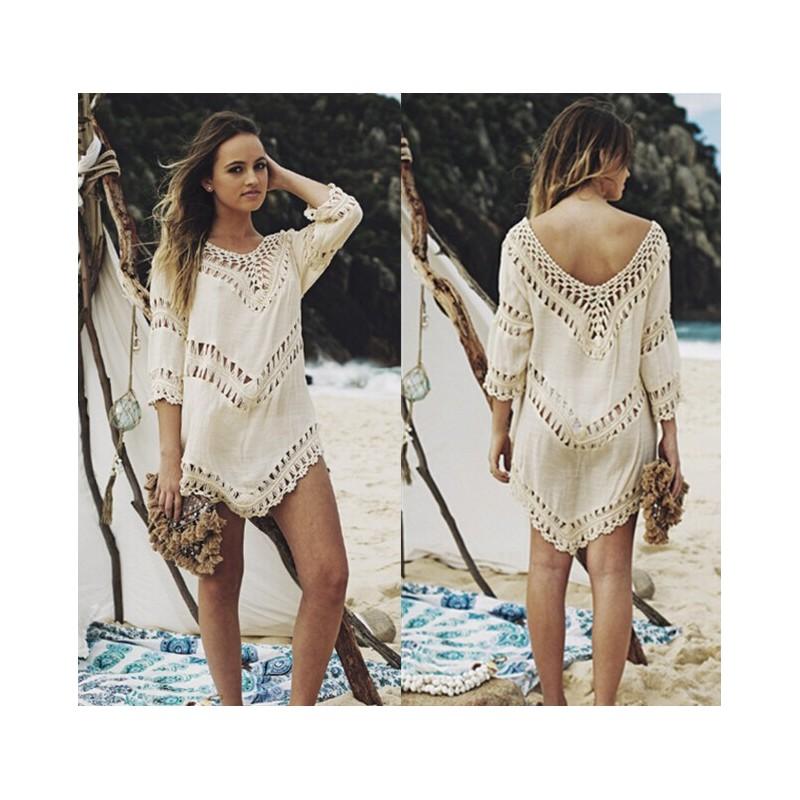 Mariage - Bohemia Split Front Crochet V-neck Hand Made Beach Bikini Dress Top - Bonny YZOZO Boutique Store