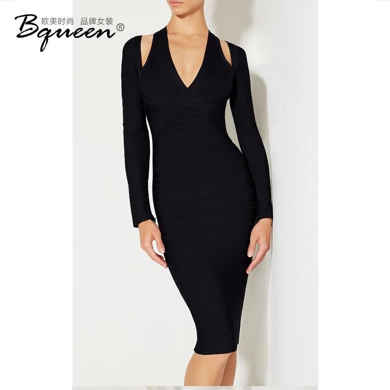 زفاف - 2017 winter stylish new solid color skinny strapless bandage dress long sleeve dress - Bonny YZOZO Boutique Store
