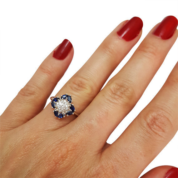زفاف - Sapphire and Diamond Bridal Ring in White Gold