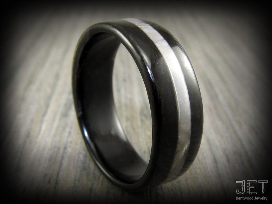 Wedding - Ebony Bentwood Ring with Mother of Pearl Veneer Inlay. "Custom Made to Order".