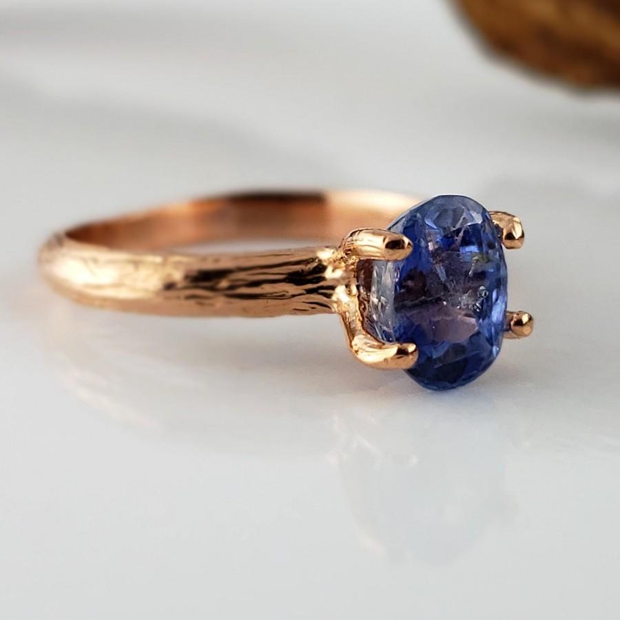 زفاف - Hand Cut and Polished Montana Sapphire Twig Engagement Ring, 14k Rose Gold by Dawn Vertrees