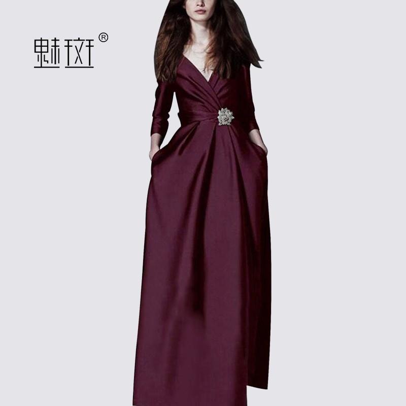 زفاف - Elegant Attractive Slimming V-neck Trail Dress 9/10 Sleeves Dress - Bonny YZOZO Boutique Store