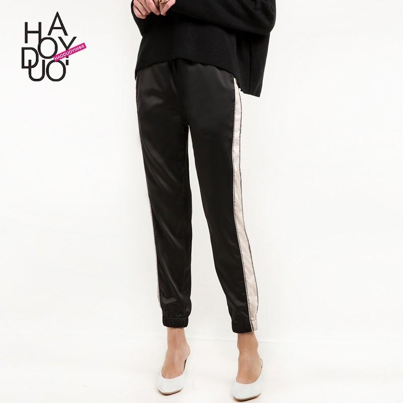 زفاف - Oversized Student Style Solid Color Banded Waist Spring Stripped Black Sweat Pant Long Trouser - Bonny YZOZO Boutique Store
