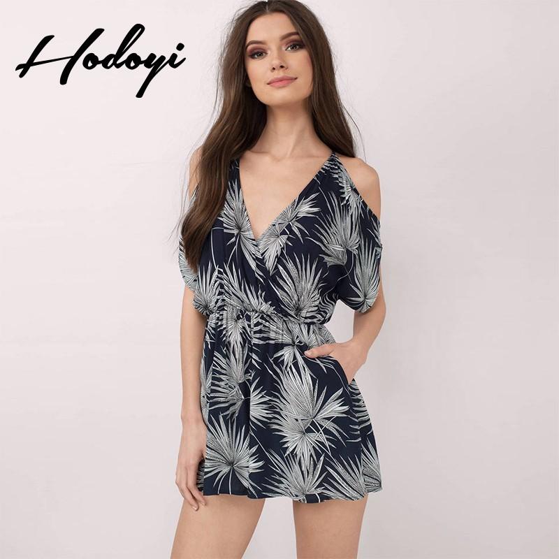 Wedding - Countryside Vogue Sexy Sweet Printed V-neck Off-the-Shoulder Jumpsuit Short - Bonny YZOZO Boutique Store