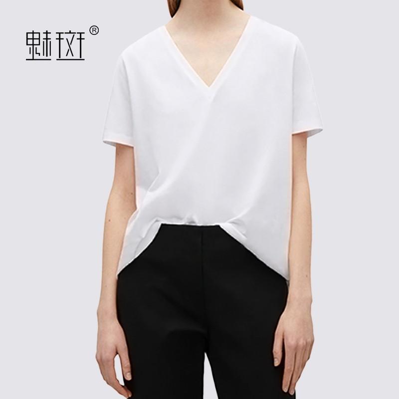 زفاف - Oversized Simple Plus Size V-neck White Casual Short Sleeves Essential T-shirt Top - Bonny YZOZO Boutique Store