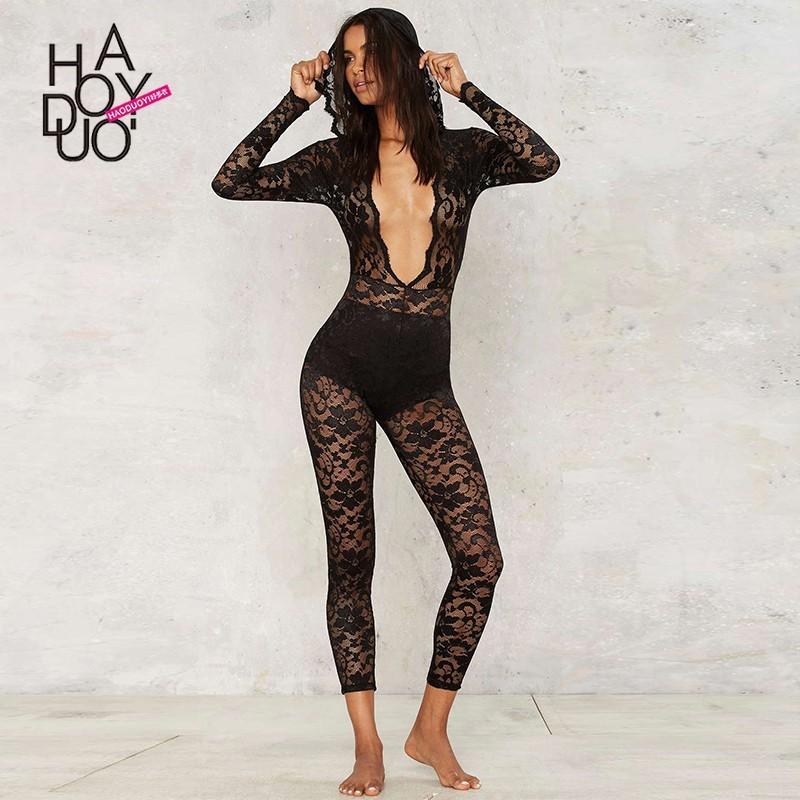 زفاف - Sexy deep v lace ladies fall 2017 new perspective on slim Siamese trousers - Bonny YZOZO Boutique Store
