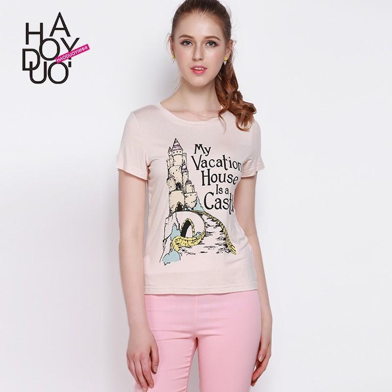 زفاف - Street Style Printed Slimming Scoop Neck Alphabet Summer Playful Short Sleeves T-shirt - Bonny YZOZO Boutique Store
