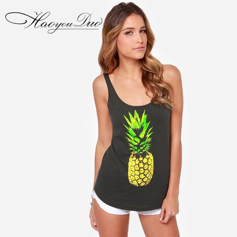 Mariage - Sexy Printed Slimming Sleeveless Pineapple Short Sleeves Sleeveless Top T-shirt - Bonny YZOZO Boutique Store