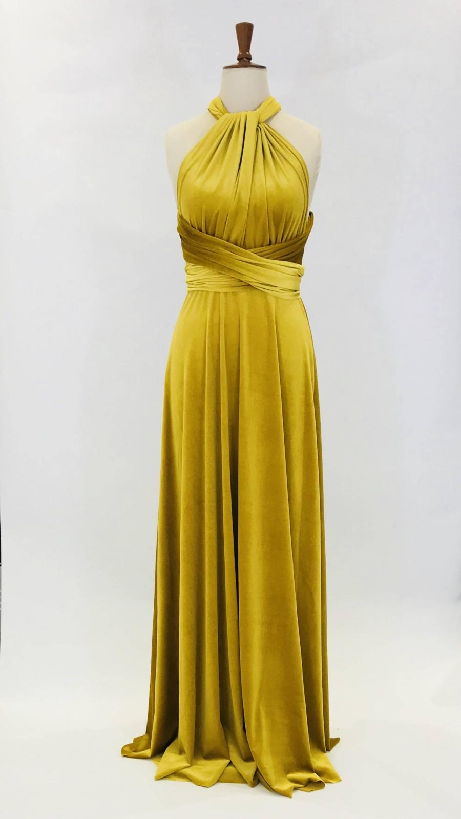 زفاف - Mustard yellow velvet dress, multiway dress, infinity dress, bridesmaid dress, prom dress, long dress, evening dress, convertible dress