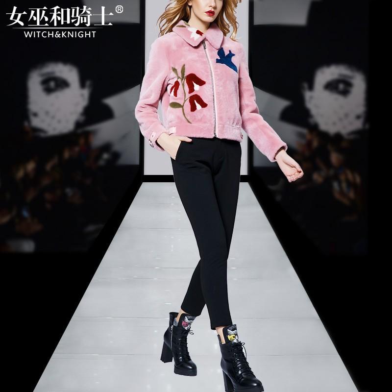 زفاف - Vogue Printed Slimming Polo Collar Wool Leather Fancy 9/10 Sleeves Top Coat Fur - Bonny YZOZO Boutique Store