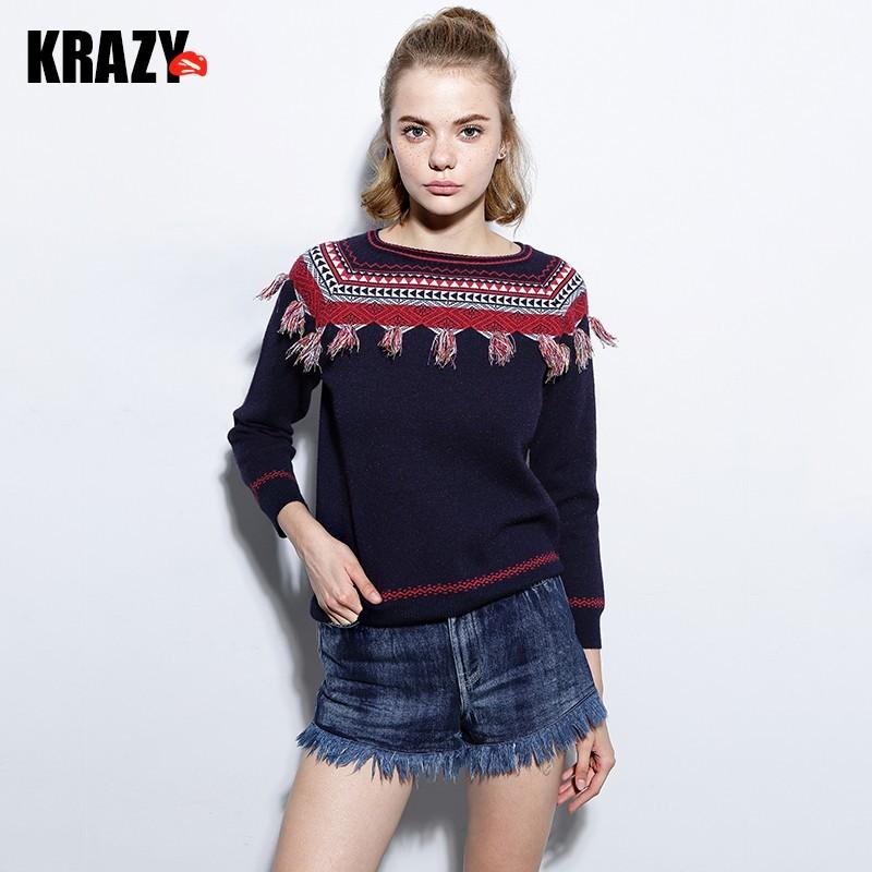 زفاف - Ethnic Style Vintage Fringe Geometry Trendy Knitted Sweater Sweater - Bonny YZOZO Boutique Store