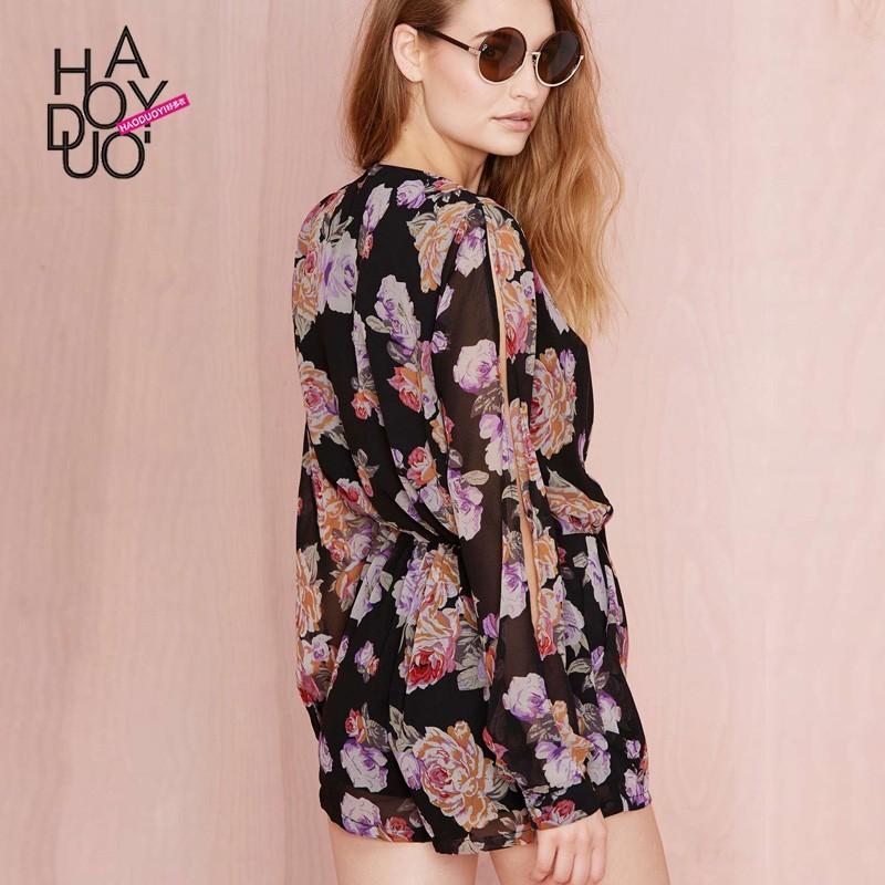 زفاف - Simple Vintage Printed Hollow Out Rose Summer Jumpsuit - Bonny YZOZO Boutique Store