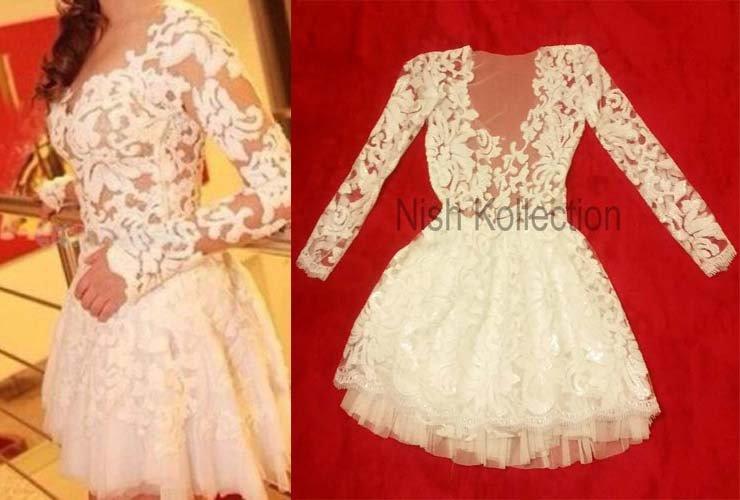 زفاف - Custom White sequin short flared prom open back dress/ flares at the bottom/ ball gown/ evening wedding dress