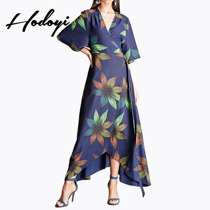 زفاف - Vogue Sexy Printed V-neck Floral Vegetation Summer Tie Casual Dress - Bonny YZOZO Boutique Store