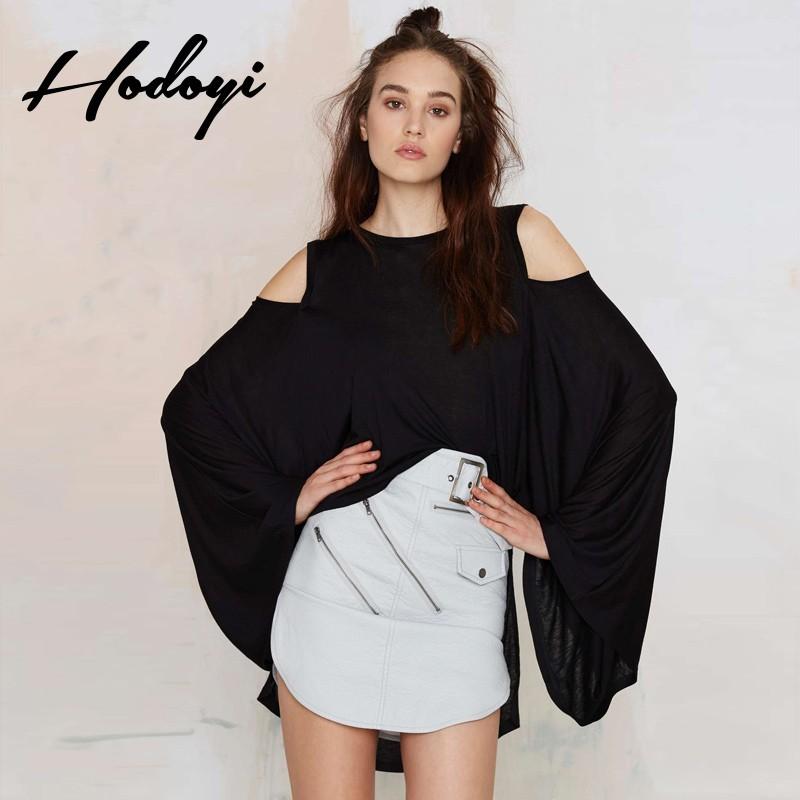 Wedding - Vogue Sexy Off-the-Shoulder Scoop Neck High Low One Color Fall Casual 9/10 Sleeves T-shirt - Bonny YZOZO Boutique Store