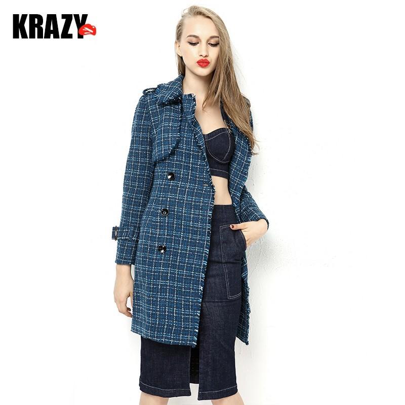 زفاف - 2017 winter new style elegant warm up with Tweed Plaid jacket coat women's belts - Bonny YZOZO Boutique Store