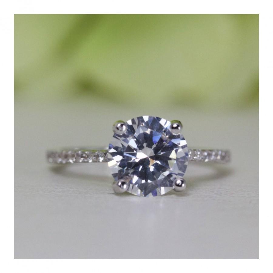 زفاف - 2.00 Ct. Round Solitaire with Accents Fine Quality Cubic Zirconia Ring In Sterling Silver, Engagement Ring, Promise Ring 