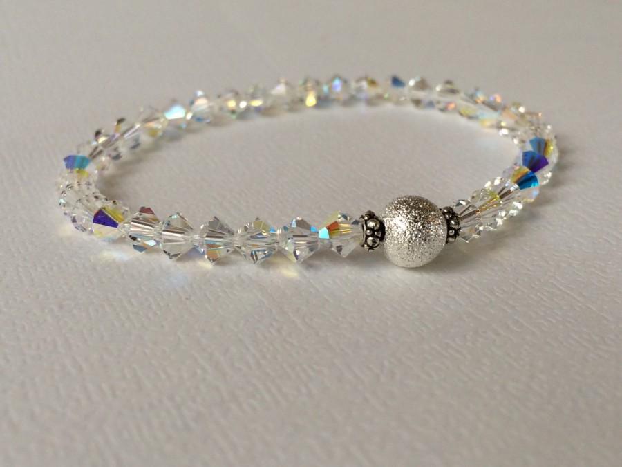 Mariage - Swarovski Aurora Borealis Crystal Bracelet, Stretch Bracelet, Prism Pastel Rainbow, Sterling Silver Beaded Bracelet, Gift For Her