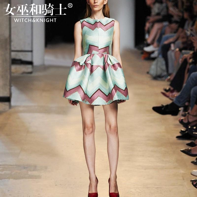 زفاف - Printed Slimming A-line Scoop Neck Sleeveless Summer Stripped Dress Skirt - Bonny YZOZO Boutique Store