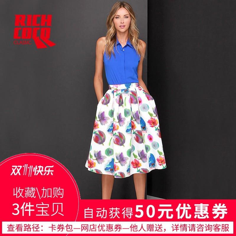 Mariage - Fresh Student Style Printed Pleated Slimming A-line Floral Fall Umbrella Skirt Skirt - Bonny YZOZO Boutique Store