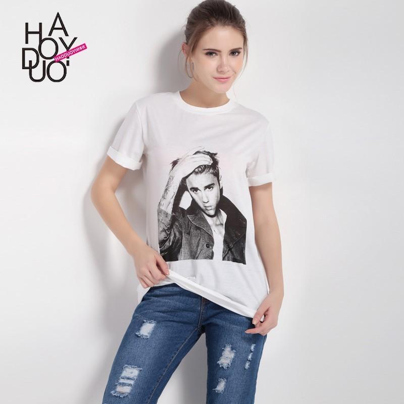Mariage - Oversized Printed Famous People Alphabet Summer Casual Short Sleeves T-shirt - Bonny YZOZO Boutique Store