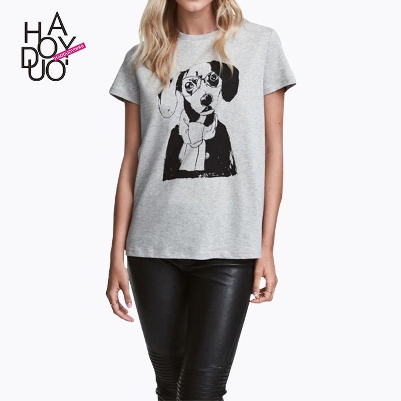 زفاف - School Style Must-have Oversized Vogue Printed Short Sleeves Dog Summer T-shirt - Bonny YZOZO Boutique Store