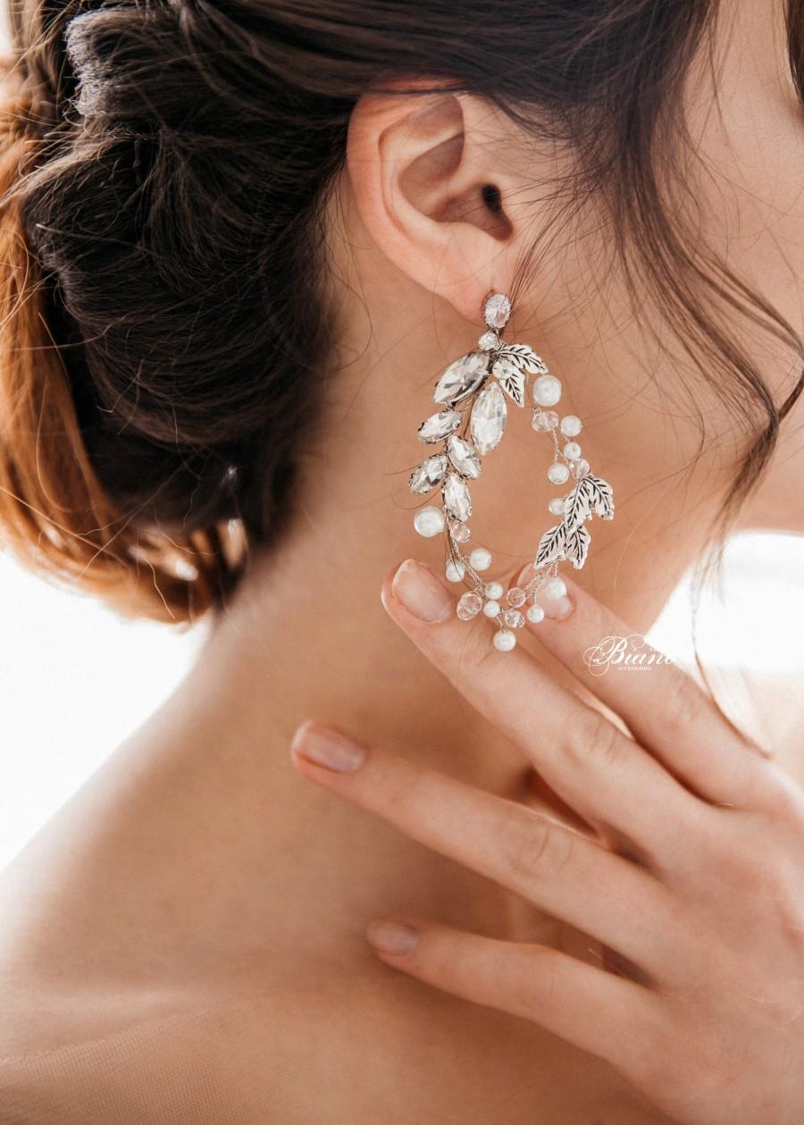 زفاف - Wedding Earrings, Bridal Earrings, Rhinestone Earrings, Pearl wedding earrings, Gold earrings wedding, Pearl earrings- LILU