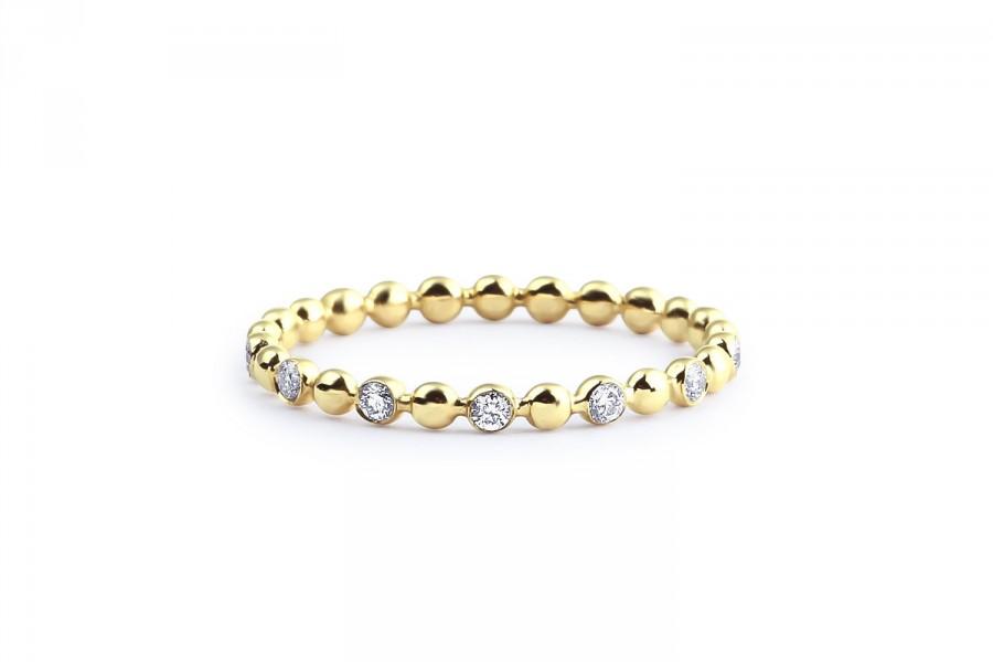 Mariage - Gold Bead Ring / 14k Gold Bezel Setting Diamond Stacking Wedding Ring / Full Eternity Rose Gold Ring / Stackable Diamond Ring