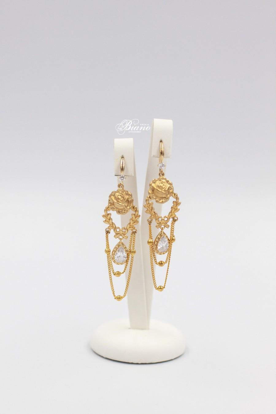 Wedding - Boho Earrings, Bridal Earings, Crystal Earrings, Gold Earrings, Statement Earrings, Gift for women, Chain Earrings- LESYA