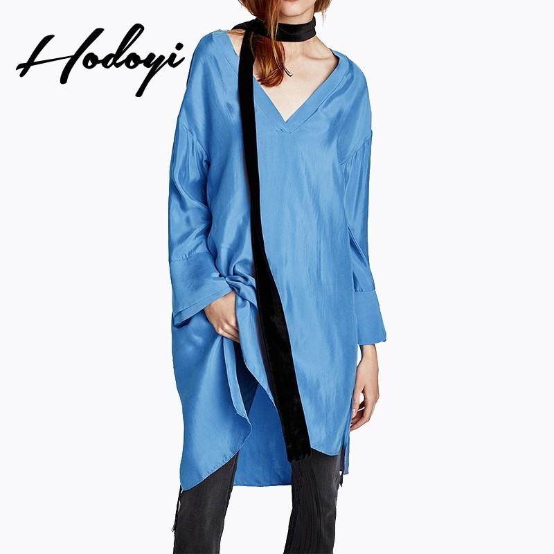Свадьба - Oversized Vogue Simple Split V-neck High Low One Color Fall 9/10 Sleeves Dress - Bonny YZOZO Boutique Store