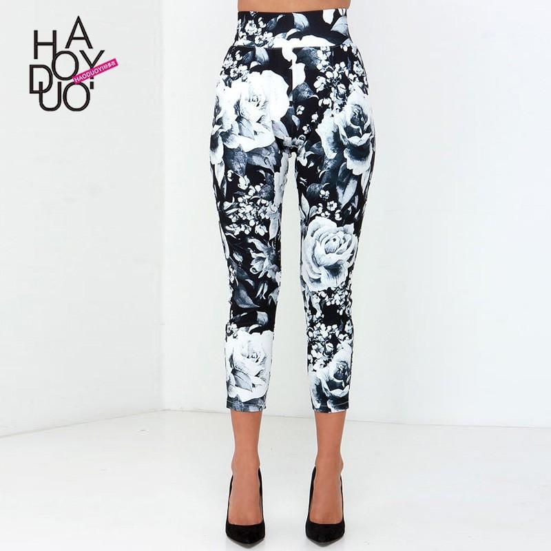 Wedding - Vogue Printed High Waisted Rose Fall Tight Casual Trouser - Bonny YZOZO Boutique Store