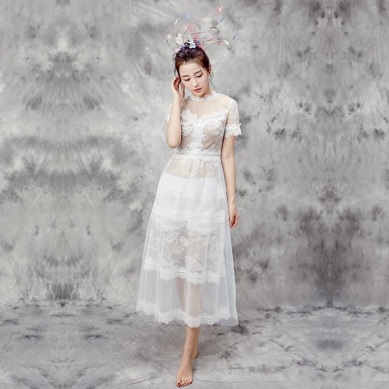 Mariage - Seen Through Split Front Slimming High Waisted Lace Summer Dress - Bonny YZOZO Boutique Store