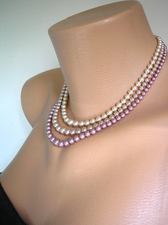 زفاف - Pink Pearl Necklace and Bracelet Set