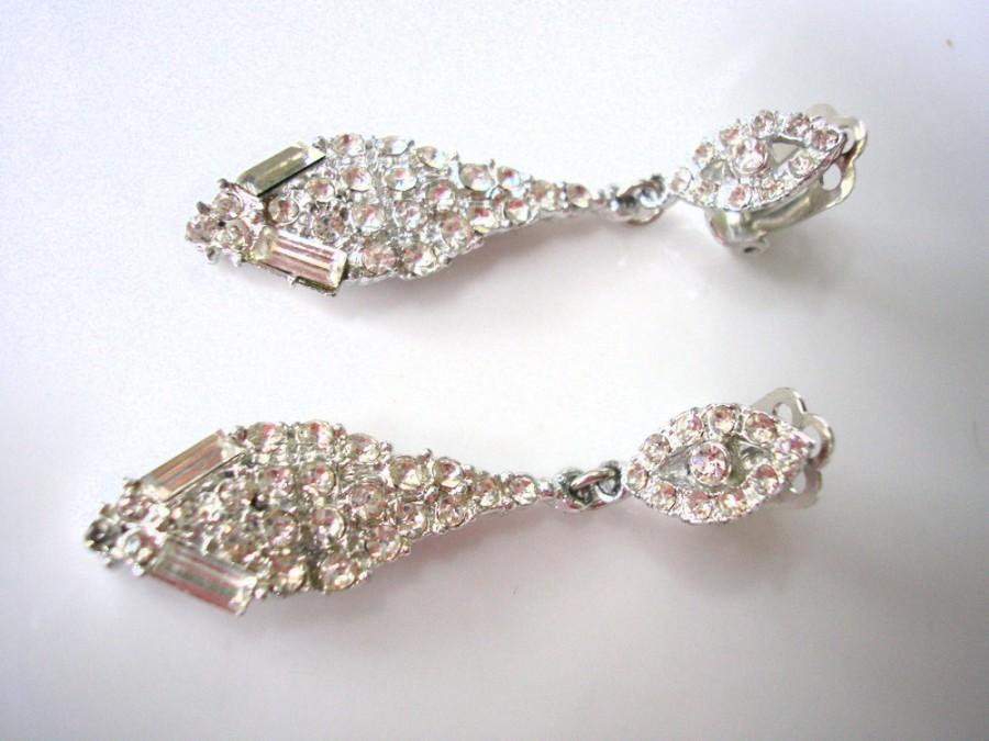 Wedding - Vintage Art Deco Style Rhinestone Earrings