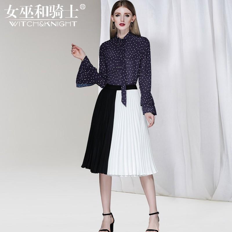 زفاف - Attractive Printed Pleated It Girl Spring Outfit Twinset Blouse Skirt - Bonny YZOZO Boutique Store