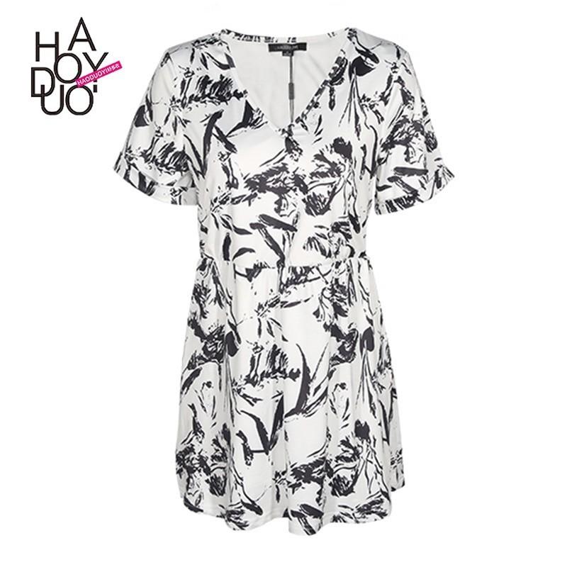 Mariage - Vogue Sexy Printed V-neck Short Sleeves Floral Fall Dress - Bonny YZOZO Boutique Store