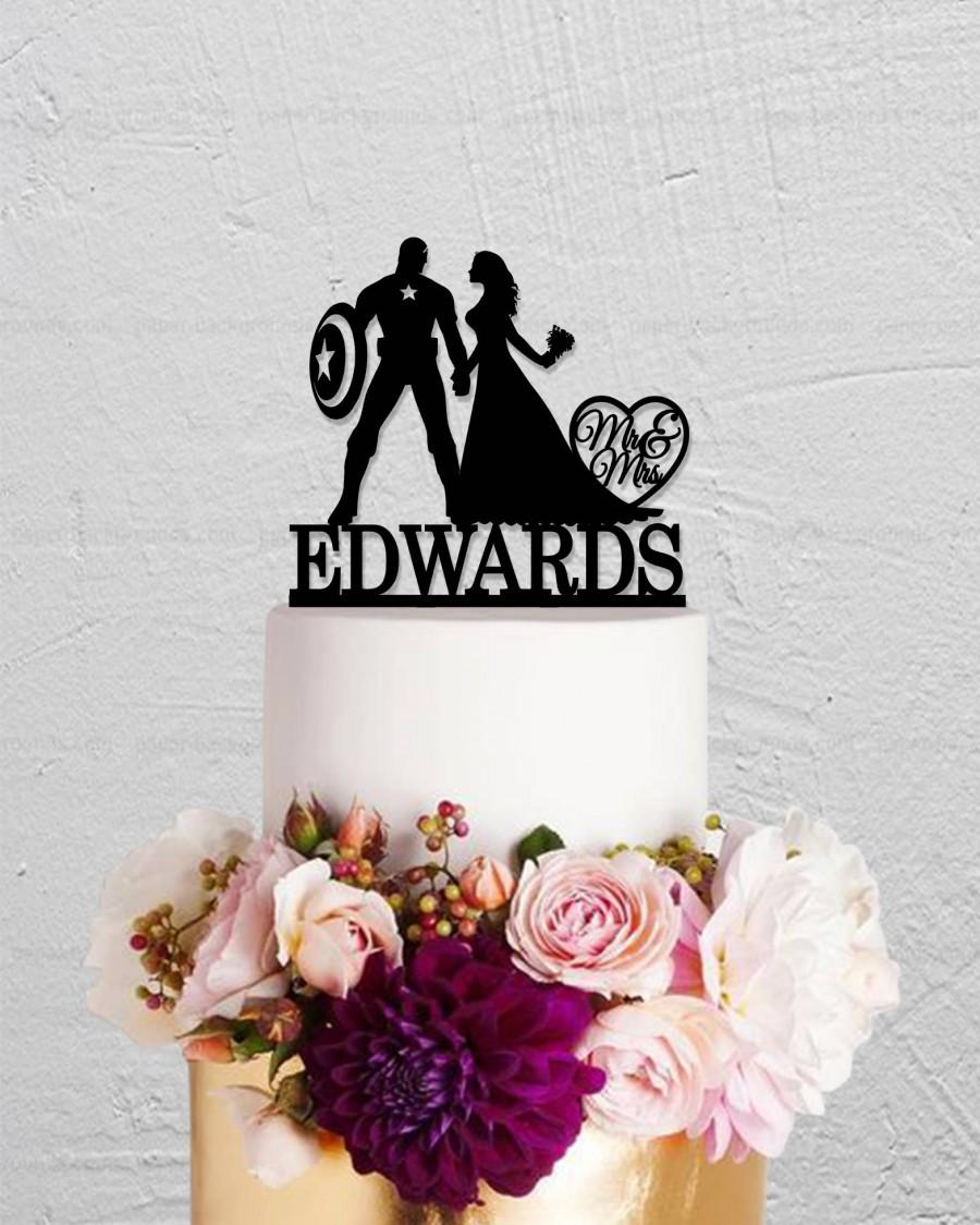 Mariage - Wedding Cake Topper,Captain America Cake Topper,Bride And Groom Cake Topper, Mr Mrs Cake Topper,Custom Cake Topper With Last Name,