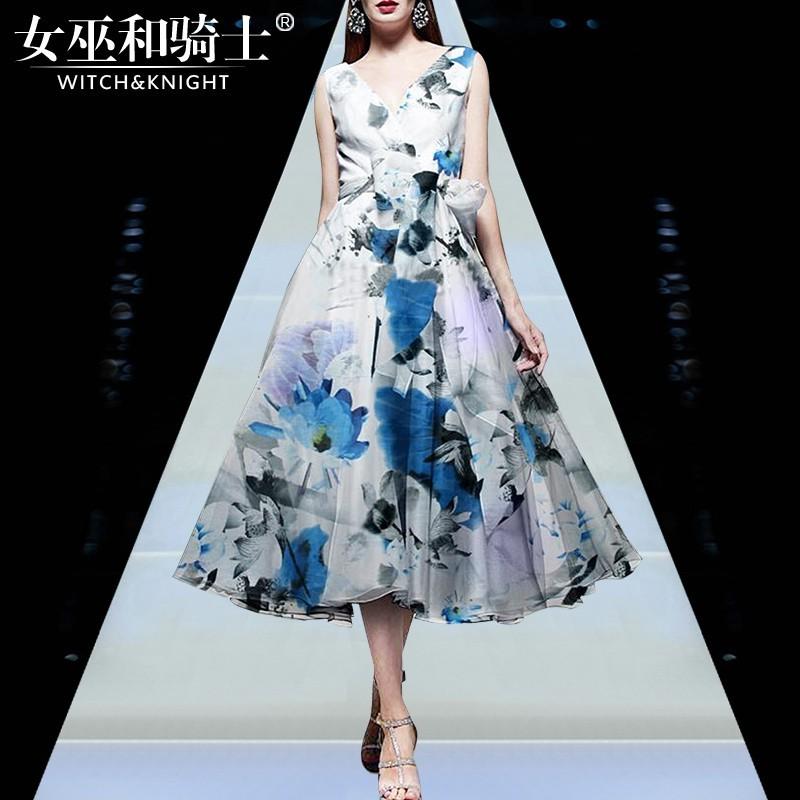 زفاف - In summer 2017 new stylish high-end big print v-neck dress women - Bonny YZOZO Boutique Store