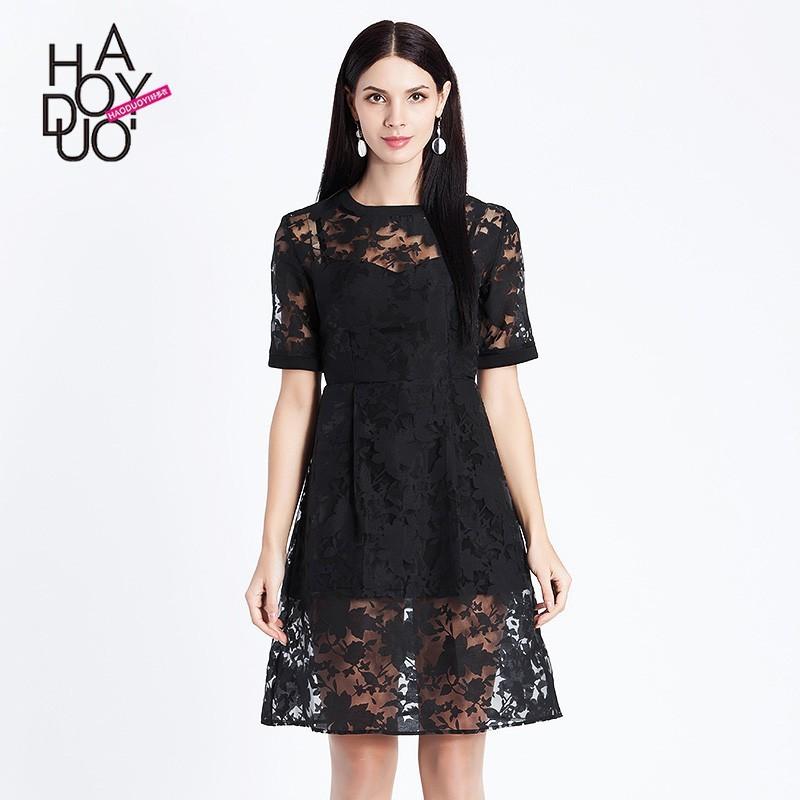 Mariage - Vogue Seen Through Slimming One Color Summer Short Sleeves Lace Dress - Bonny YZOZO Boutique Store