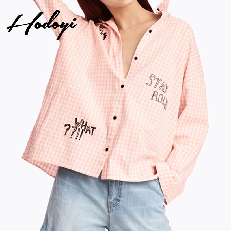 زفاف - Vogue Embroidery Lattice Alphabet Summer 9/10 Sleeves Pink Blouse - Bonny YZOZO Boutique Store