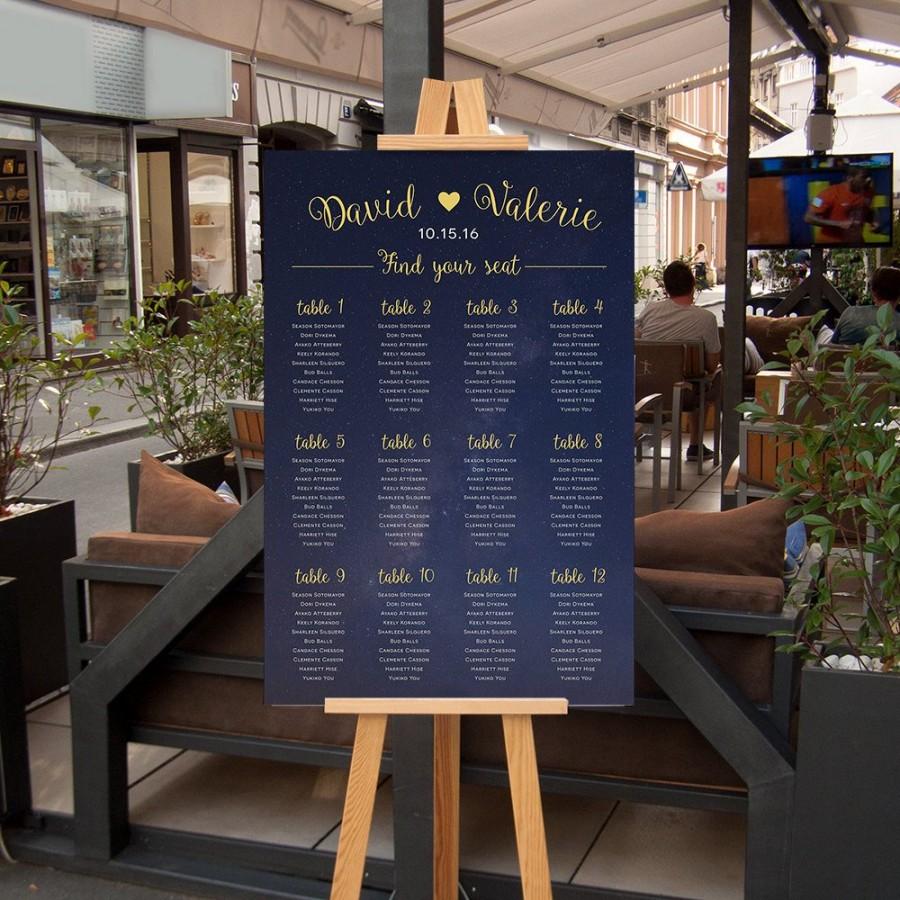 Mariage - Wedding Seating Chart Sign, Wedding Seating Poster, Guest List Seat Chart, Navy Blue and Gold starry night CUSTOM DIGITAL Printable 20x30