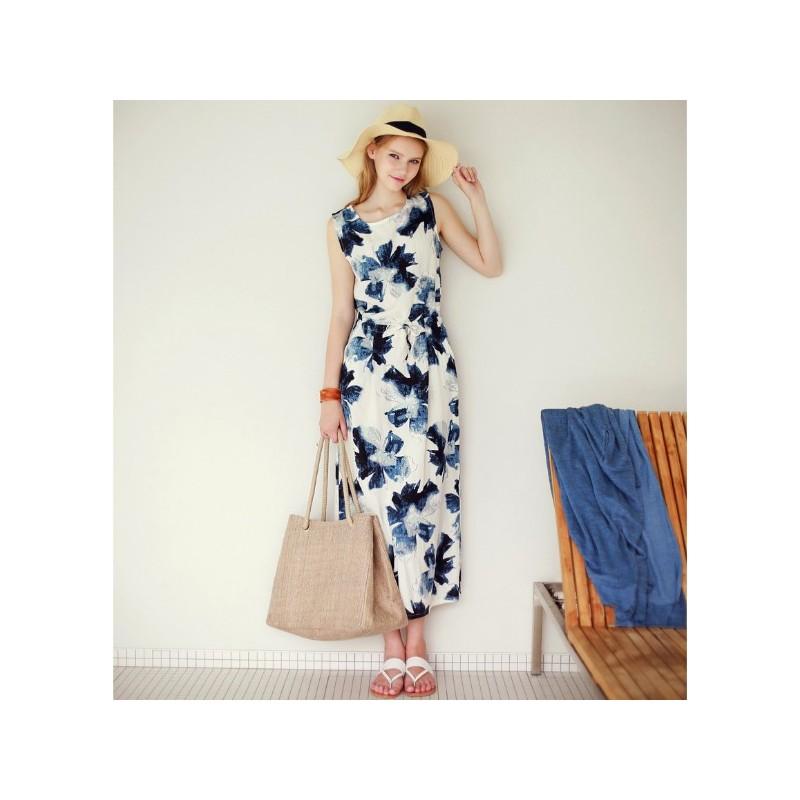 زفاف - New retro elegant fresh ink printing simple loose sleeveless chiffon dress dress 9451 - Bonny YZOZO Boutique Store