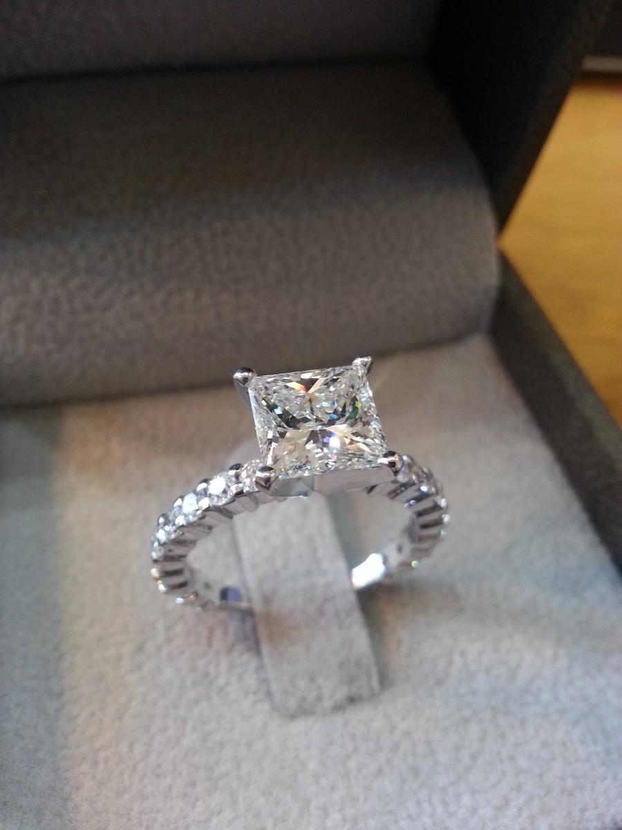 Свадьба - 2 1/2 Carat Diamond Princess Engagement Ring, Princess Diamond Ring