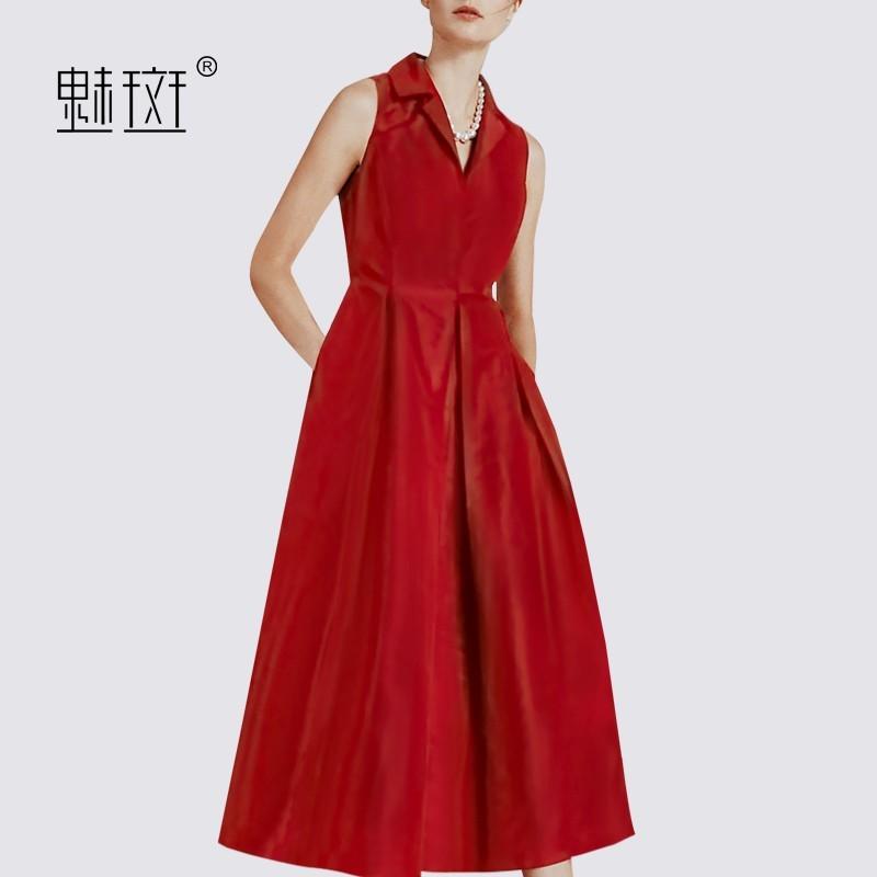 زفاف - 2017 Sleeveless semi-open collar dress summer new red dress women's clothing in the long section of the A-line skirt - Bonny YZOZO Boutique Store