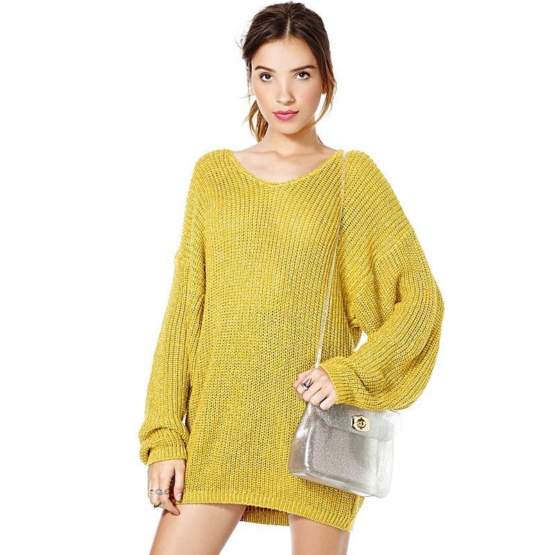 زفاف - Casual Oversized Vogue Simple Scoop Neck Long Sleeves Jersey Top Sweater - Bonny YZOZO Boutique Store