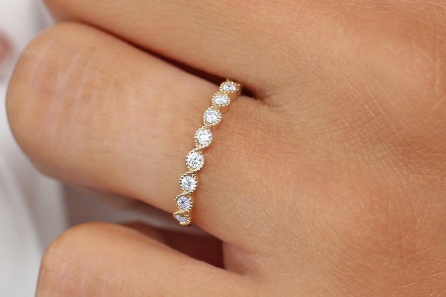 Mariage - 14k Gold 9 Stone Round Diamond Half Eternity Wedding Ring / Infinity Diamond Ring / unique ring