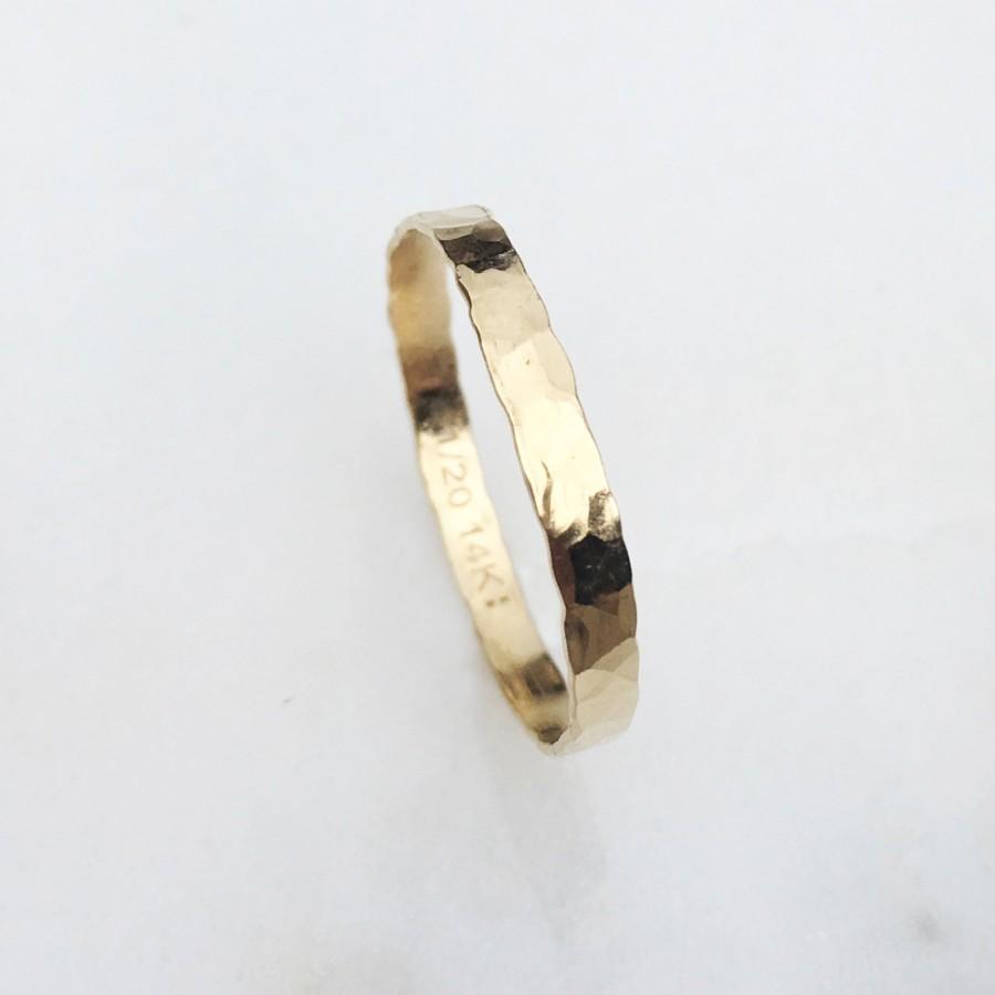 Hochzeit - Simple Gold Hammered Stacking Ring, 2mm Wide Hammered Band, Eternity Band, Stackable Ring, Unisex Simple Wedding Ring, Plain Wedding Band