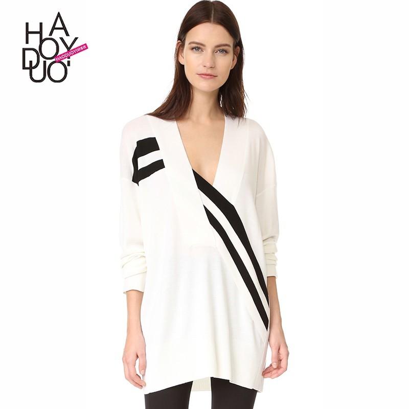Mariage - Vogue Simple Asymmetrical Split Front Fall Stripped Sweater - Bonny YZOZO Boutique Store