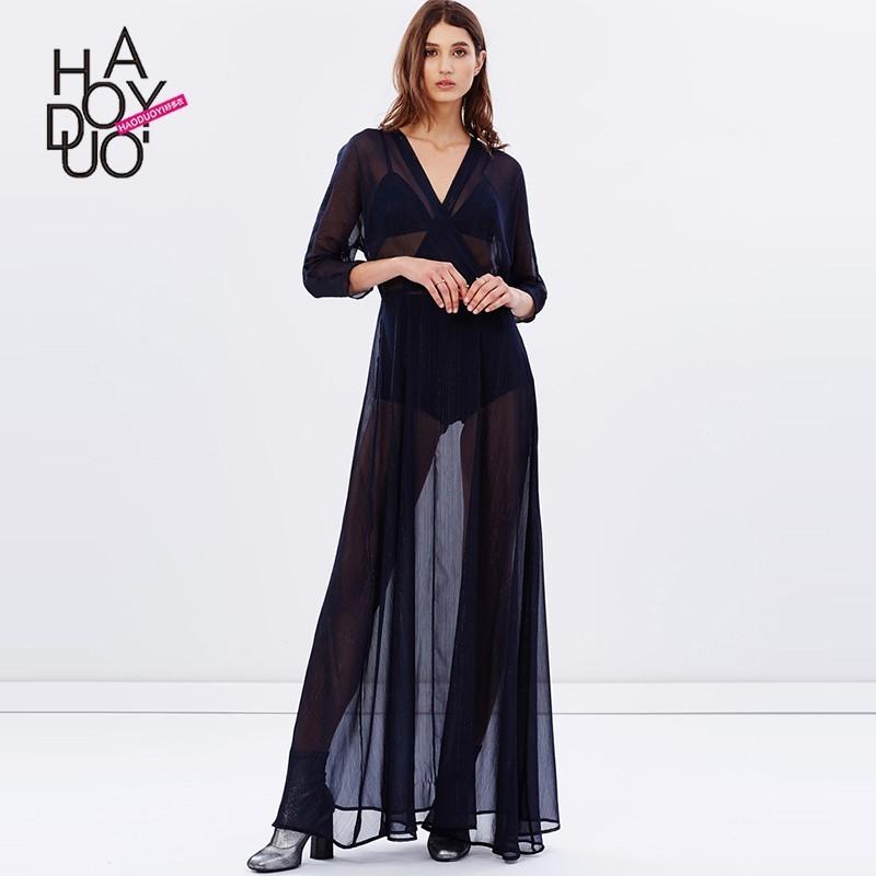 Mariage - Vogue Sexy V-neck High Waisted Chiffon 9/10 Sleeves Dress - Bonny YZOZO Boutique Store