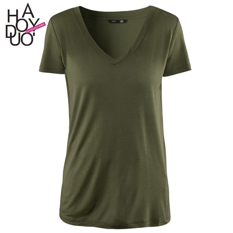 زفاف - Neat Army Style Simple Slimming V-neck Arm Green Short Sleeves T-shirt - Bonny YZOZO Boutique Store